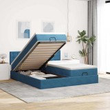 VidaXL Cadru pat otoman cu saltele Albastru &icirc;nchis 180x200cm catifea