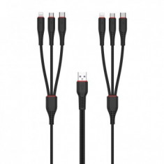 CABLU DE DATE SI INCARCARE, XO-NB196, 2XUSB TYPE-C / 2X LIGHTNING / 2X MICRO USB 3,5A, 2 M, NEGRU, BLISTER