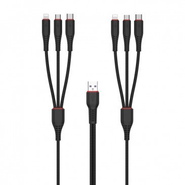 CABLU DE DATE SI INCARCARE, XO-NB196, 2XUSB TYPE-C / 2X LIGHTNING / 2X MICRO USB 3,5A, 2 M, NEGRU, BLISTER foto