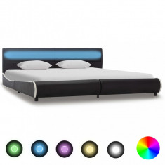 Cadru de pat cu LED, negru, 180 x 200 cm, piele ecologica foto