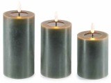 Cumpara ieftin Set 3 lumanari ambientale cu led ceara verde &Oslash; 7,5 cm x 17 H, &Oslash; 7,5 x 15 H, &Oslash; 7,5 x 12,5 H