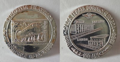 CFR - Calea ferata Dorohoi - Leorda 1888-1988, medalie rara foto