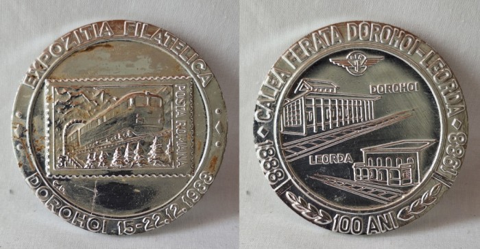 CFR - Calea ferata Dorohoi - Leorda 1888-1988, medalie rara