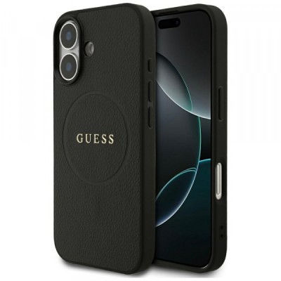 Husa MagSafe pentru Apple iPhone 17, Guess, Grained Gold Ring, Neagra foto