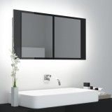 Cumpara ieftin Dulap baie cu oglindă &amp; LED negru extralucios 90x12x45 cm acril