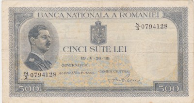 ROMANIA 500 lei 1939 aVF supratipar foto