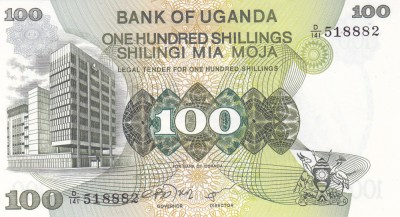 Bancnota Uganda 100 Shilingi (1979) - P14b UNC foto