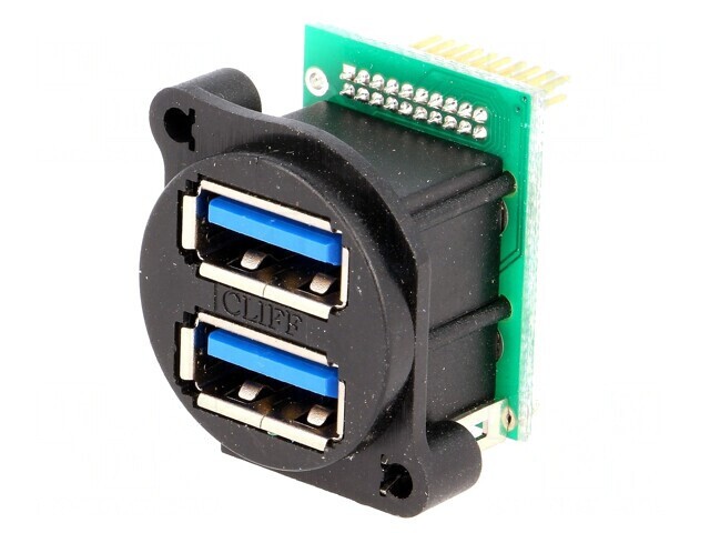 Soclu USB A pentru montare pe panou, &icirc;nșurubare șir pini duble