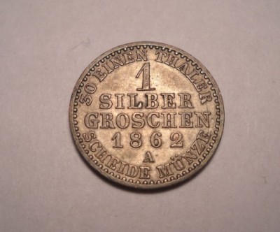 Prusia 1 silber groschen 1862 A Piesa Frumoasa foto
