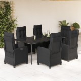 VidaXL Set mobilier de grădină cu perne, 7 piese, negru, poliratan