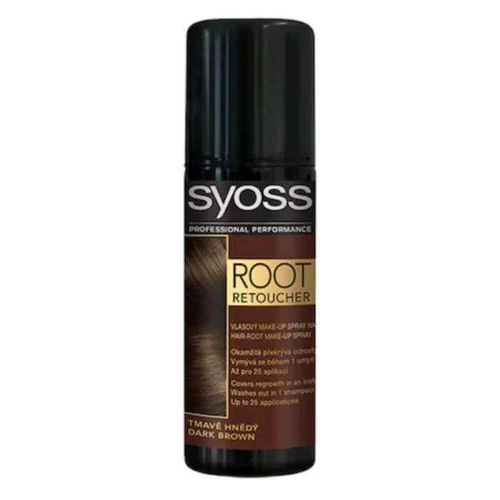 Spray SYOSS Vopsirea Temporara a Radacinilor, Saten Inchis, 120 ml, Syoss Root Retoucher Dark Brown, Spray Colorant pentru Radacinile Parului, Vopsea