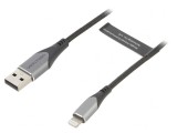 Cablu USB 2.0 Lightning 1m Negru 2.4A, Vention