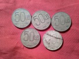 5 monede 50 lei 1991 , 92 , 93 , 96 (96 patat) ,cal. f. buna , alama