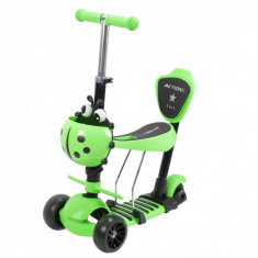 Trotineta reglabila pentru copii, Scooter, Verde, 5 in 1, cu 3 roti, sezut, maner ajustabil - 19572V foto