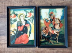 Lot 2 tablouri reproduceri dupa 2 icoane pe sticla celebre, in rama de lemn