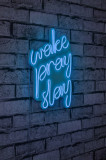 Decoratiune luminoasa LED, Wake Pray Slay, Benzi flexibile de neon, DC 12 V, Albastru, Neon Graph