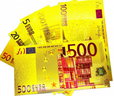 Bancnote feng shui 5,10,20,50,100,200,500 euro , polimer auriu metalic foto