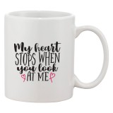 Cana alba personalizata &#039;My heart stops when you look at me&#039;, INOVATIX&reg;. 330ml