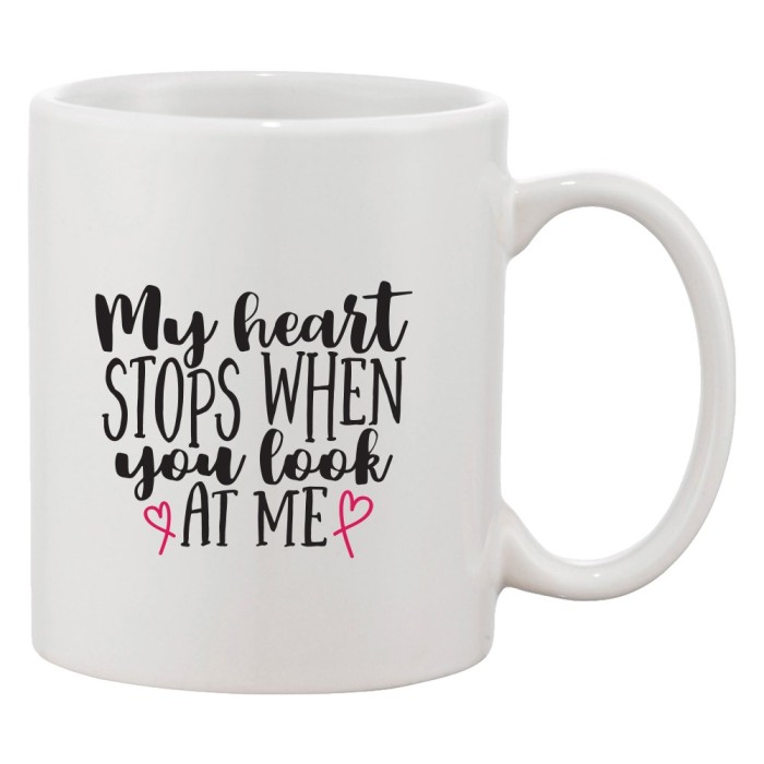 Cana alba personalizata &#039;My heart stops when you look at me&#039;, INOVATIX&reg;. 330ml