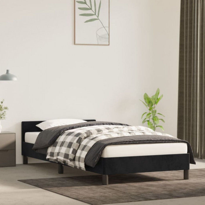 Cadru de pat cu tablie, negru, 90x190 cm, catifea GartenMobel Dekor