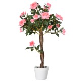 Outsunny Plantă Artificială de Trandafiri cu 21 de Flori, Ghiveci Umplut cu Ciment și Mușchi, &Oslash;18x90 cm, Roz | Aosom Romania