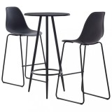 VidaXL Set mobilier de bar, 3 piese, negru, plastic