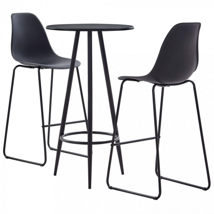 Gossi set mobilier de bar, 3 piese, negru, plastic
