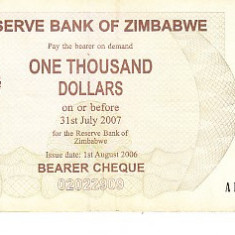 M1 - Bancnota foarte veche - Zimbabwe - 1000 dolari - 2007