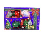 Tren electric Craciun Merry Christmas cu lumini, sunete si aburi &ndash; locomotiva cu vagon, circuit inclus