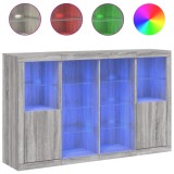 Cumpara ieftin Servanta cu lumini LED, 3 buc., gri sonoma, lemn prelucrat