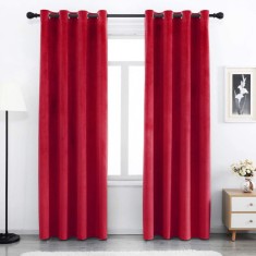 Draperie din catifea cu inele argintii, Madison, 150x235 cm, densitate 700 g/ml, Rosu, 1 buc