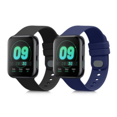 Set 2 curele pentru Oppo Watch 1 (46mm), Kwmobile, Negru/Albastru, Silicon, 57787.01 foto