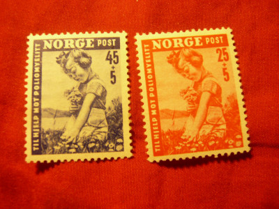 Serie Norvegia 1950 - Ajutor pt copii , 2 valori foto