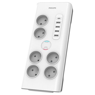 PRELUNGITOR SURGE PROTECTOR 6 PRIZE 2M 5 X USB PHILIPS foto