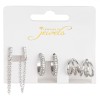 Set 3 Perechi Cercei Argintii: Cercuri Triple, Strass &amp; Lanț, Metal Lucios, Dopuri Silicon - Bijuterii Moderne &amp; Elegante