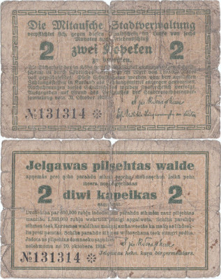 1915, 2 kapeikas (World Paper Money PNL14) - Letonia (Mitau/Jelgava) foto