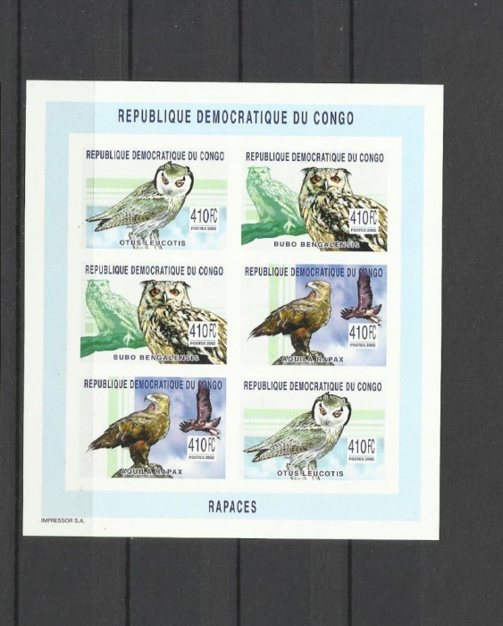 DR CONGO 2003 FAUNA PASARI DE PRADA NEDANTELAT - COTA MICHEL 50 EURO