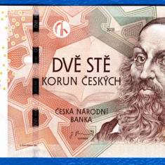 (1) BANCNOTA CEHIA - 200 KORUN 2018, PORTRET JAN AMOS KOMENSKY, STARE AUNC/UNC