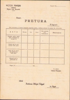 A1543 Act cu antet tăbăcar Victor Feneșiu, Făget, județul Timiș, anii 1940 foto