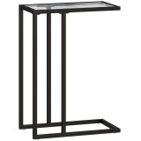 HOMCOM Măsuță de Cafea &icirc;n Formă de C din Sticlă și Oțel, 46x25x63.5 cm, Negru | Aosom Romania