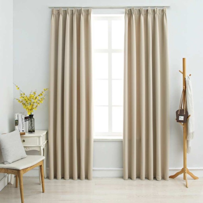 Draperii opace cu c&acirc;rlige, 2 buc., bej, 140 x 245 cm