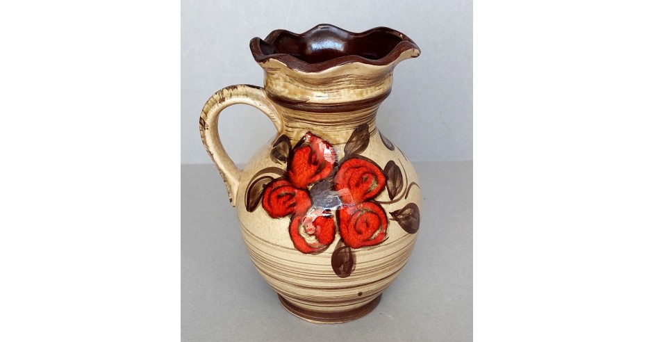 Ulcea de lut pictata cu motiv floral, ceramica bavareza cca 60 ani ...