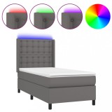 Cumpara ieftin Pat cu arcuri, saltea si LED, gri, 90x200 cm, piele ecologica