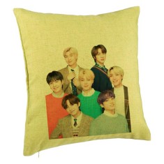 Perna Decorativa BTS Army cu Semnaturi, 40x40 cm, Verde, Husa Detasabila, Burduf foto