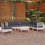 Gossi set mobilier de gradina cu perne, 8 piese, alb, lemn masiv pin