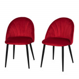 Cumpara ieftin Set de 2 scaune de masa nordice tapitate fara cotiere cu spatar curbate picioare din metal pentru sufragerie rosu HOMCOM | Aosom RO