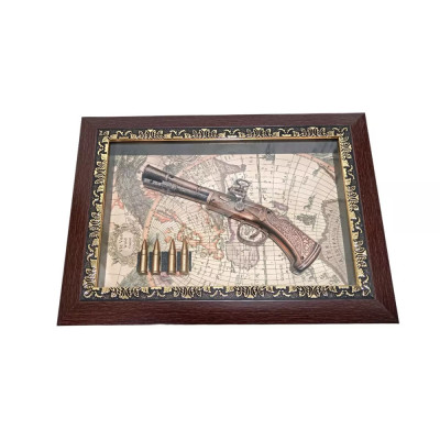 Tablou decorativ de lux, 37 x 27 cm, reprezentand un pistol si patru gloante Magrot 20415 foto