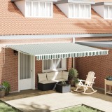 VidaXL Marchiză Manuală Retractabilă Verde și Alb 450x350 cm, Fabrică de &Icirc;nlocuire a Marchizei vidaXL pentru Cadru de 4.5x3.5 m Verde și Alb