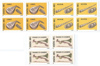 Romania, LP 1619/2003, Instrumente muzicale populare (uzuale), bloc de 4, MNH foto