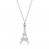 Cumpara ieftin Colier din argint 925, pandantiv pe lan&Aring;&pound;, model Turnul Eiffel cu zirconii